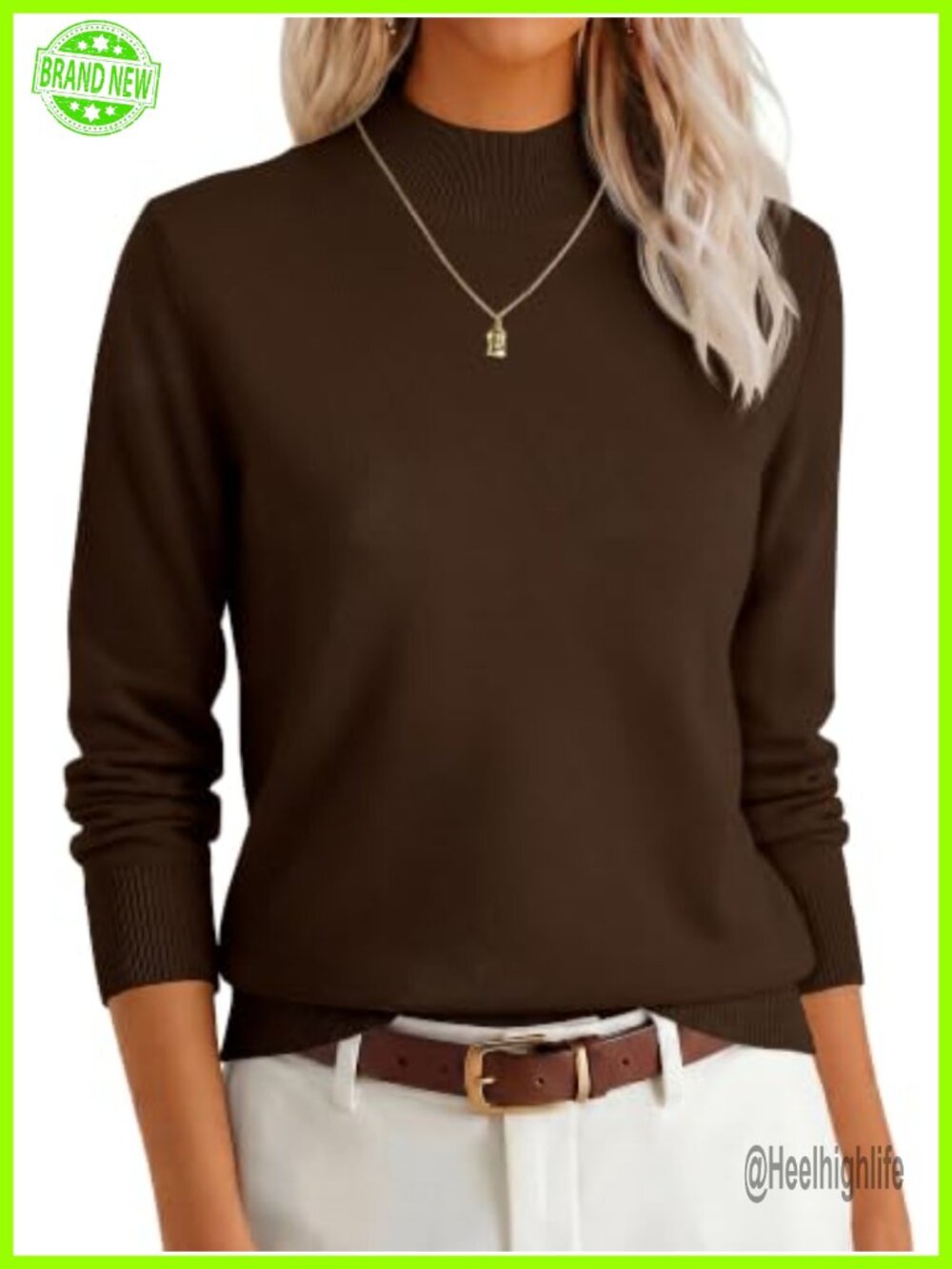 ANRABESS Women's Long Sleeve Mock Neck Pullover Sweater Ribbed Knit